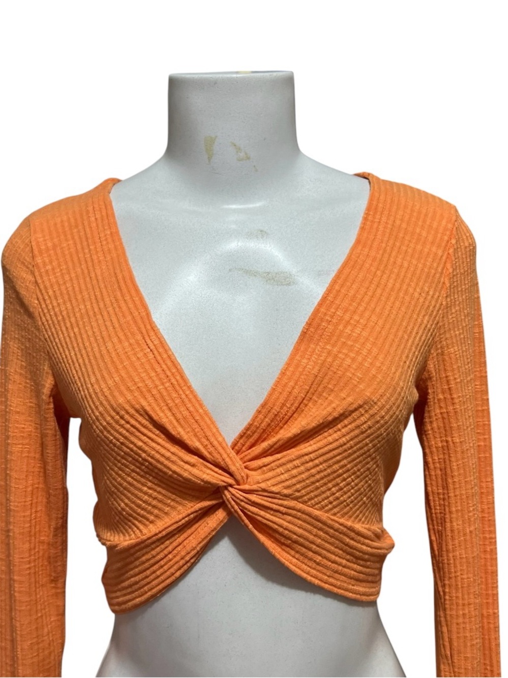 Princess Polly Crop Top Orange Ribbed V Neck Long Sleeve Blouse Festival Summer